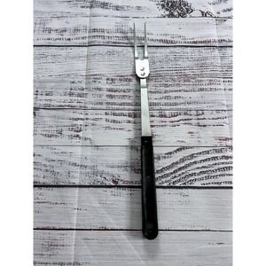 Vintage EKCO USA Stainless Steel 2 Prong Meat Carving Fork Black Handle Utensil‎